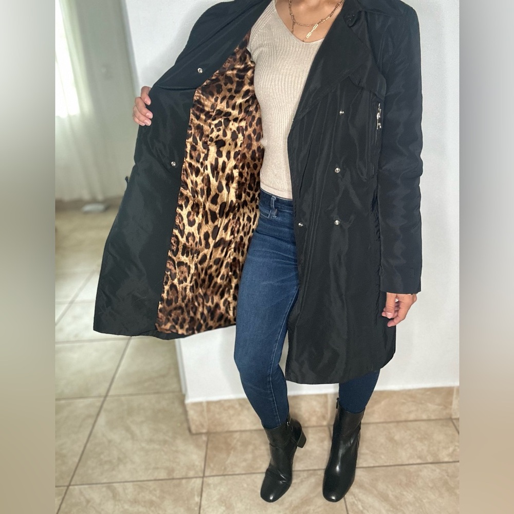 Dolce & Gabbana Black Trench Coat with Leopard Print